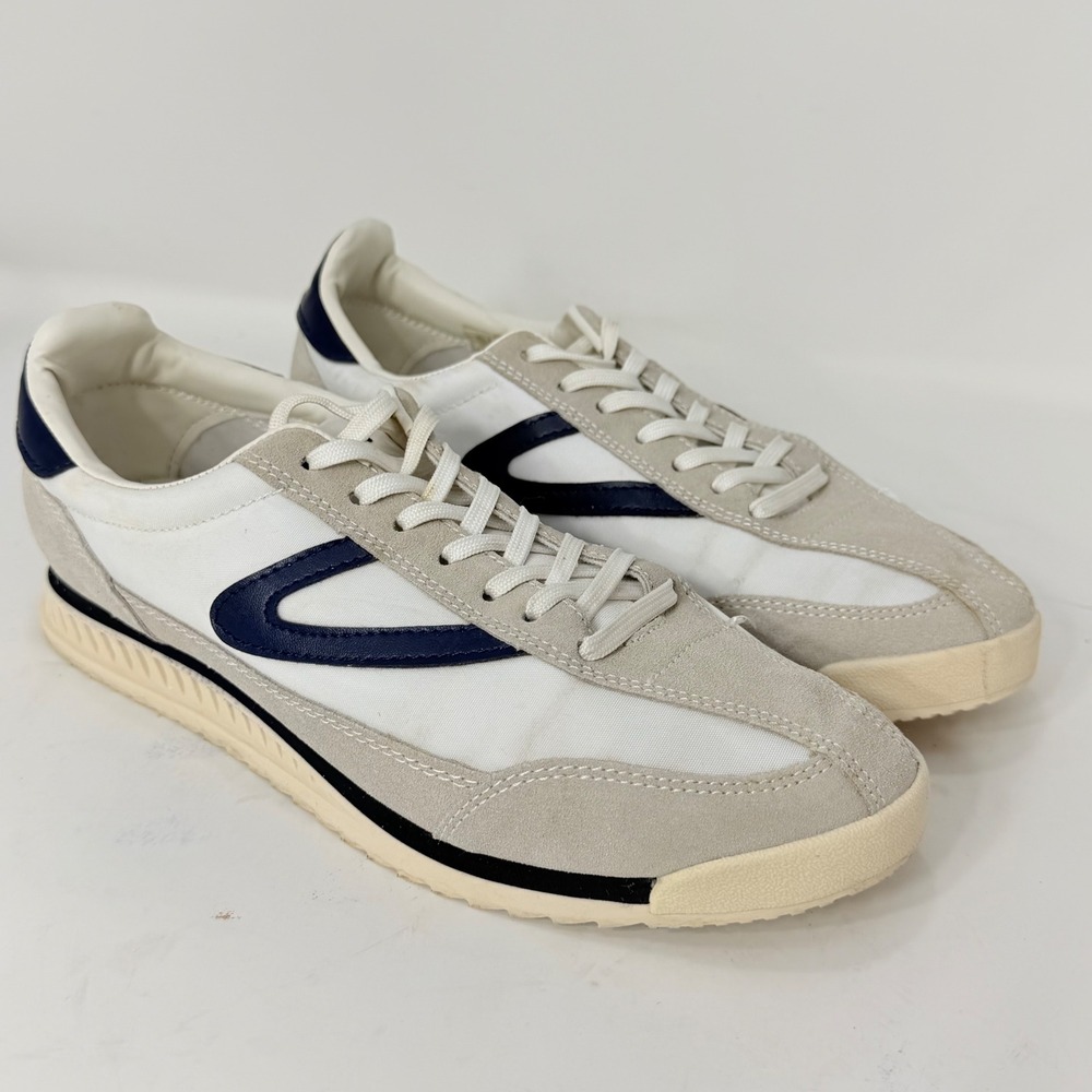 Tretorn Rawlings Womens 8.5 Sneakers White Grey Navy Suede Low Top 1536041